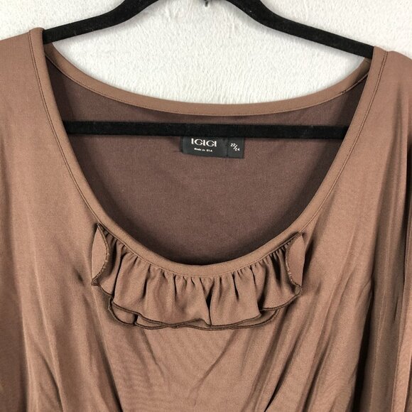 IGIGI Dress Womens 22 Plus Size Brown Office Career Stretch Knit Ruffle Feminine - Picture 5 of 15